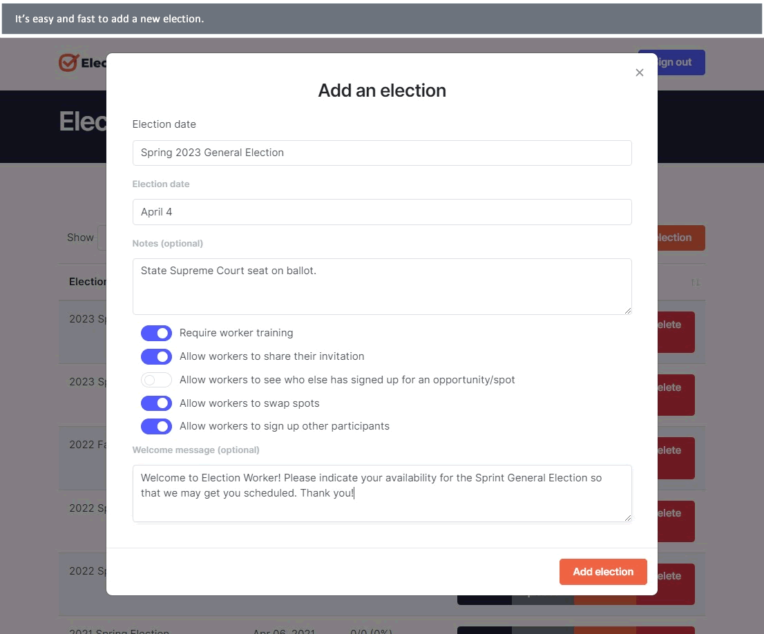 Election Worker interface overview