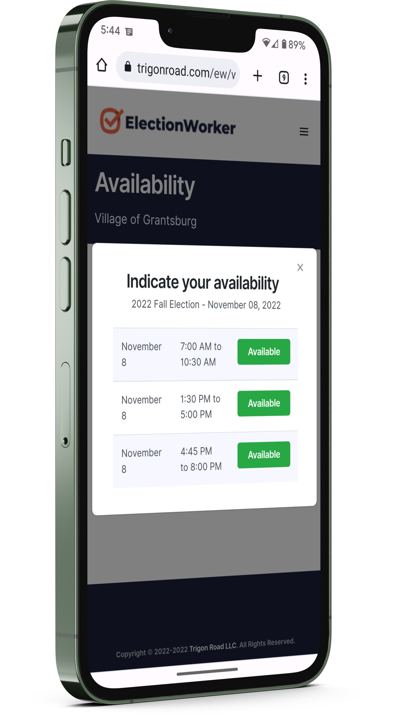 Election Worker interface shown on a mobile phone
